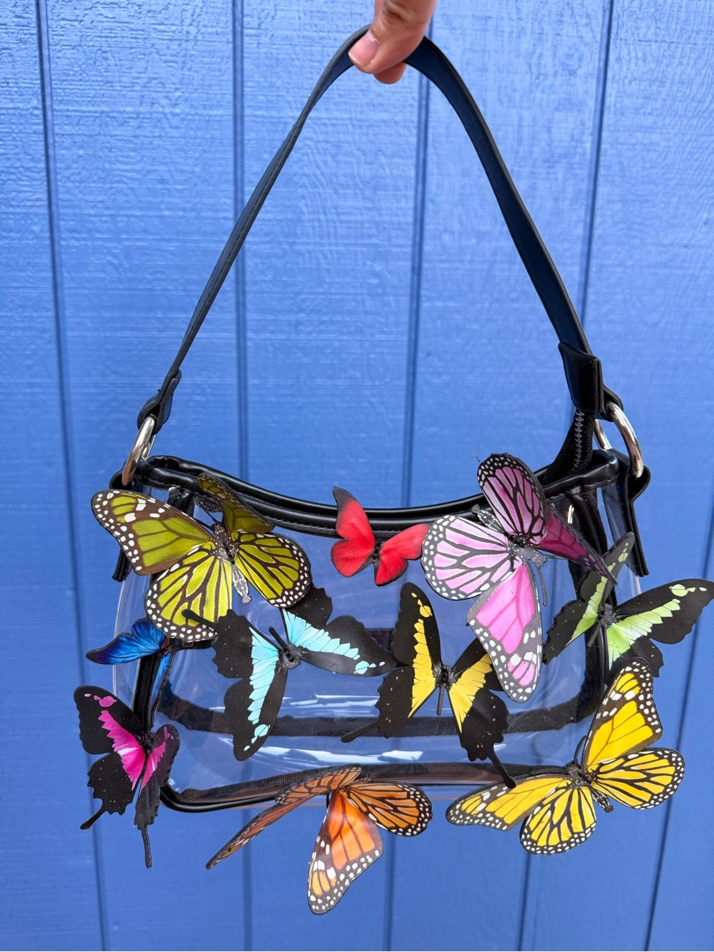 Dolls Kill Clear Shoulder Bag with Multicolor Butterfly Accents